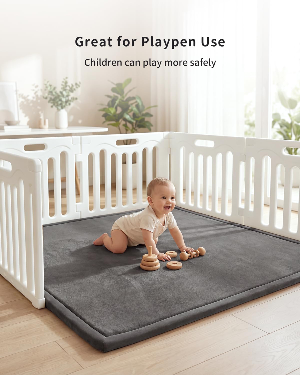 Goyuu Baby Play Mat for Floor, 50x50 Inch Thick Foam Playpen Mat, Ultra Soft Velvet Crawling & Tummy Time Mat, Non-Slip Baby Floor Mat, Easy to Clean, for Infants & Toddlers