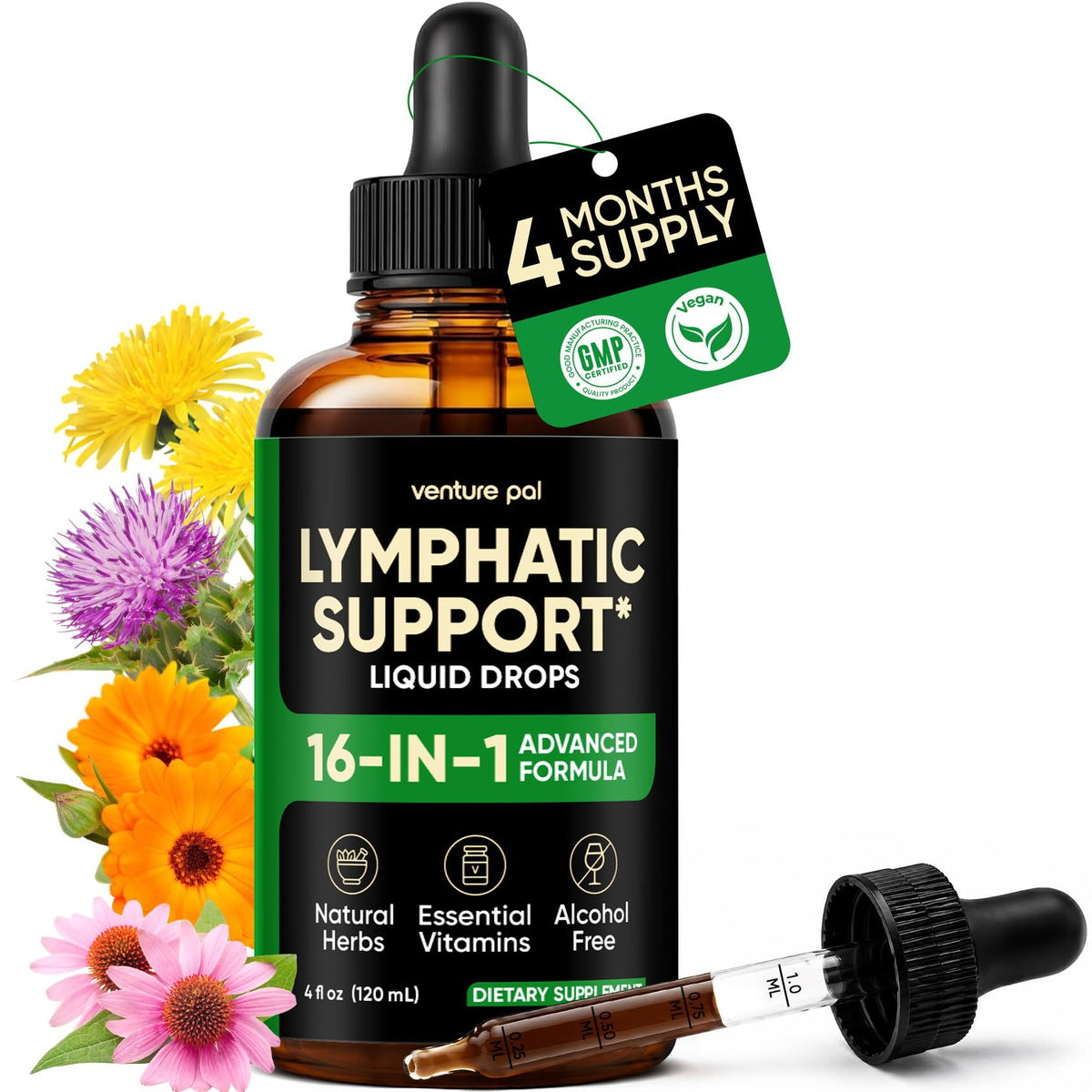 Venture Pal Lymphatic Drainage Drops, on the Go-4fl oz