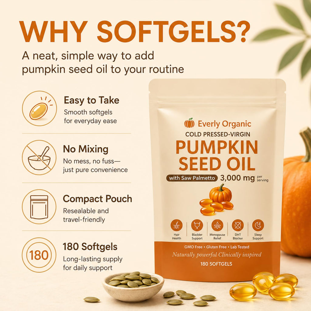 Everly Pumpkin Seed Oil,Upgraded Cold-Pressed Virgin,Non-GMO,180 Softgels