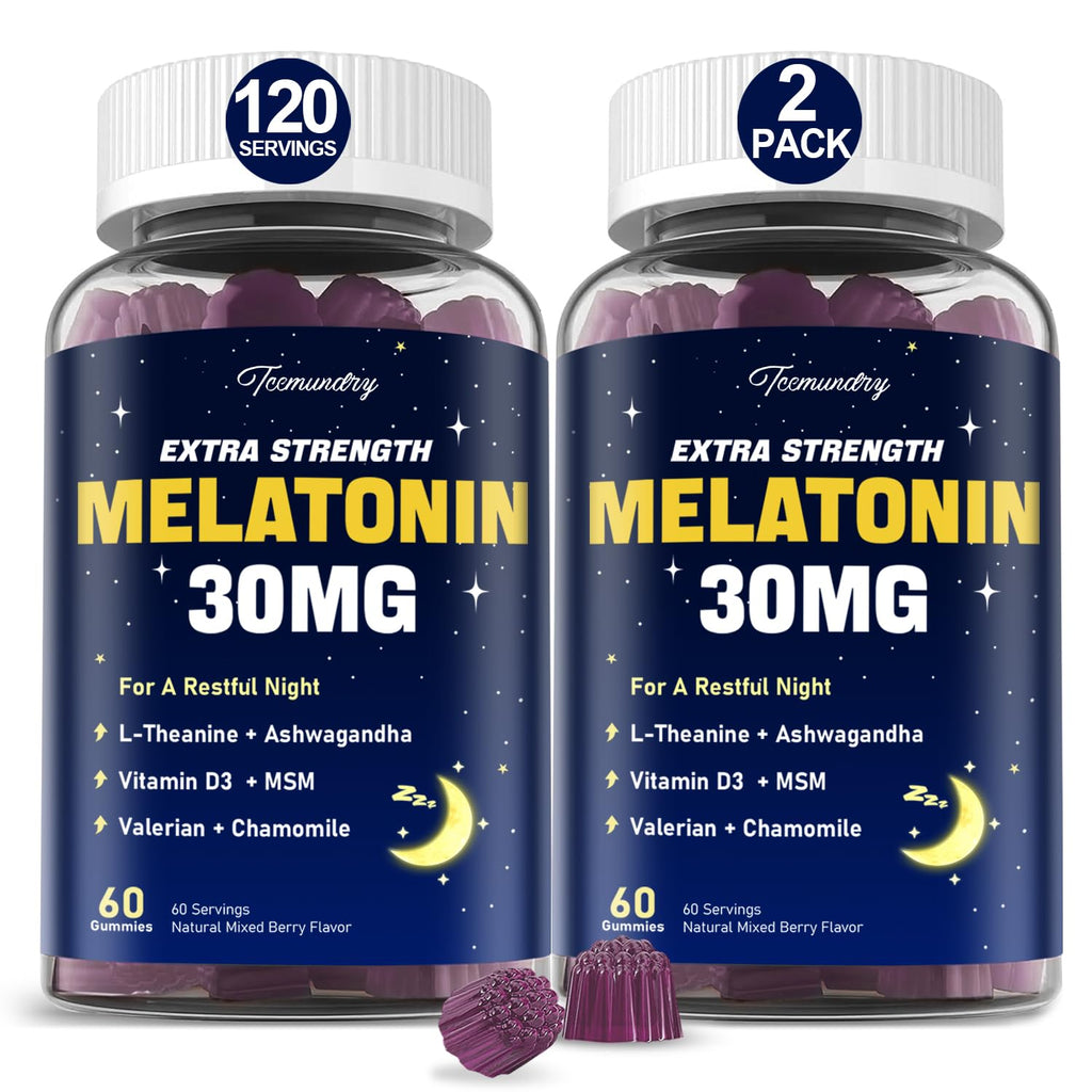 Melatonin Gummies 30mg for Adults: Maximum Strength Melatonin Supplement | with L-Theanine, Ashwagandha, MSM, Vitamin D3 & Zinc - Non-Habit Forming, Natural Mixed Berry Flavor 120 Count