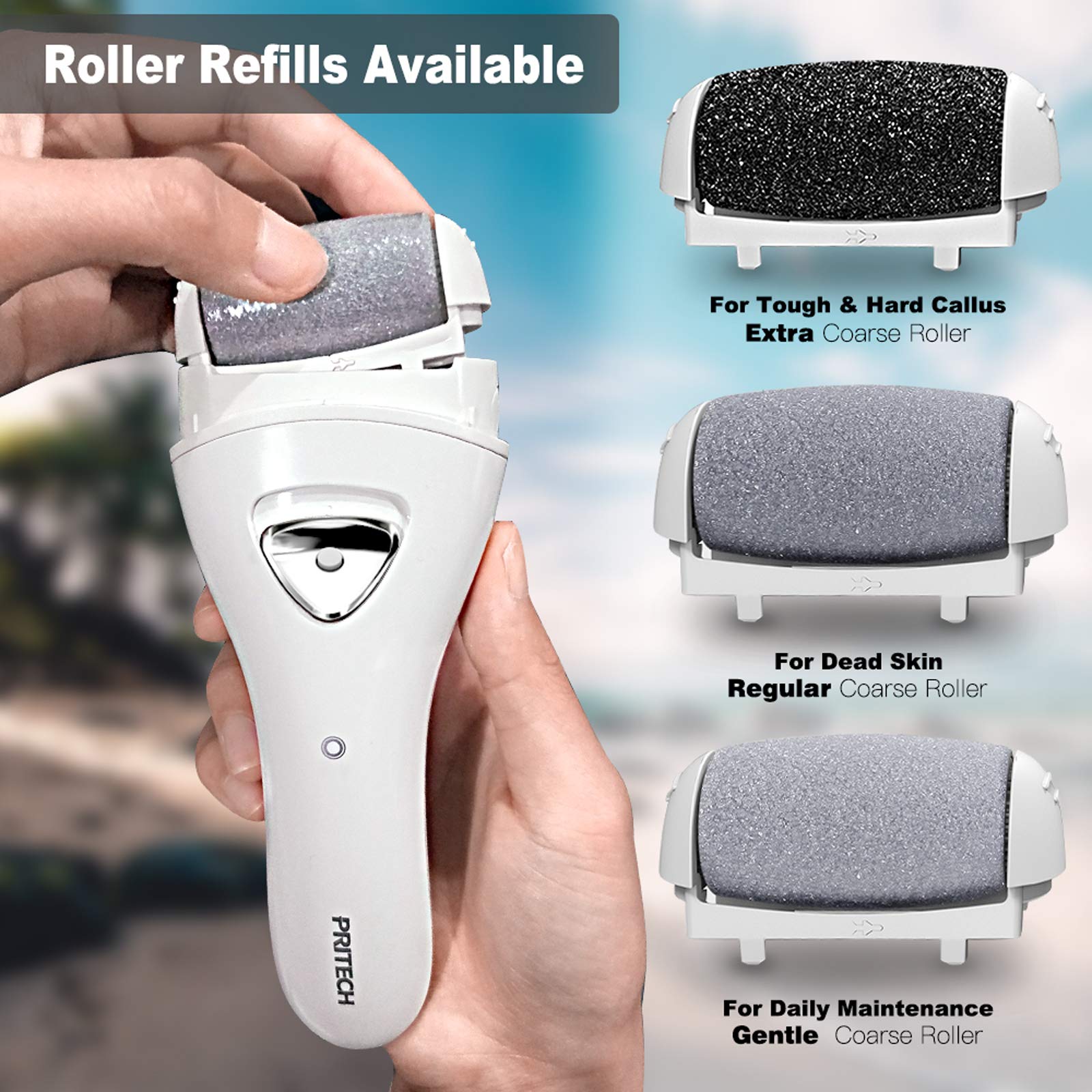 Electric Foot Callus Remover, Rechargeable Foot File for Dead Skin Care | Portable Electronic Pedicure Kit, Waterproof Hard Skin Scraper Tool with 3 Roller Heads for Cracked Heels & Home Spa