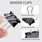 NEEWAY 100 Count Binder Clips Assorted Sizes, Paper Binder Clips (0.6inch 0.75inch 1inch), Metal Paper Clamps for Office and Home, Black