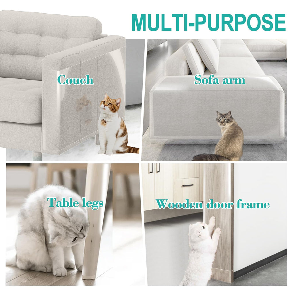 [Thicken Vinyl] Anti Cat Scratch Furniture Protector, Single-Sided Sticky Couch Protector for Cats, Flexible Couch Corner Guard Under Cats Claw, Cat Scratch Deterrent Tape-(160" x 12.4")