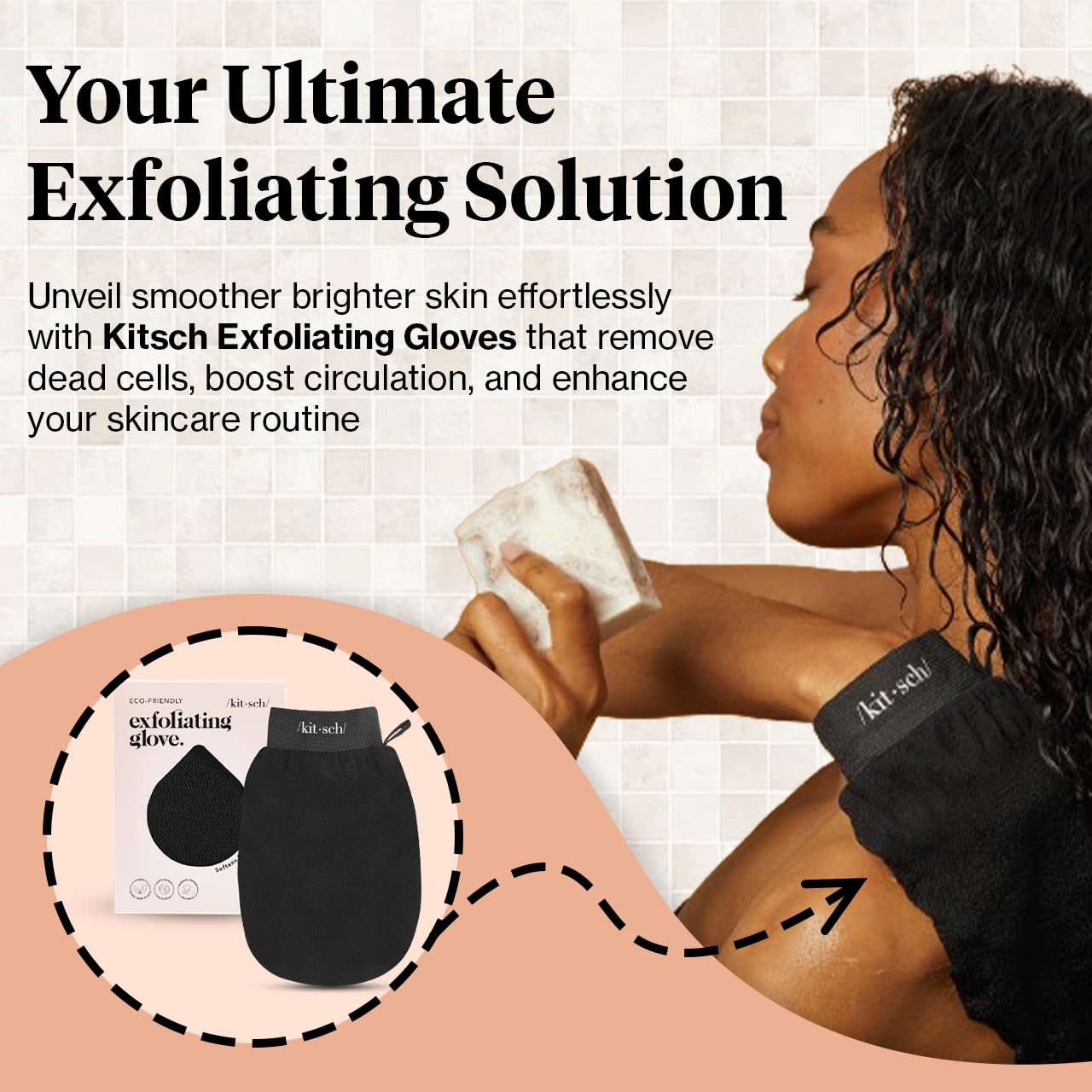 Kitsch Exfoliating Glove 1pc – Exfoliating Mitt - Black | Korean Exfoliating Mit & Deep Exfoliating Body Scrubber for Shower, Bath | Body Exfoliator Glove, Dead Skin Remover