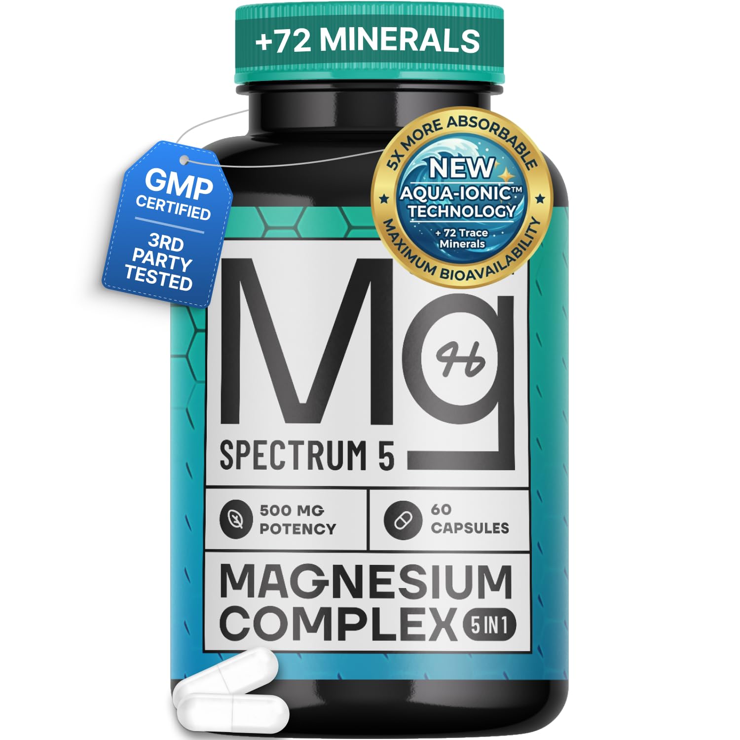 Spectrum 5 Magnesium | 5-in-1 Complex | + 72 Trace Minerals for Enhanced Absorption | Irish Sea Sourced | 500mg per Serving | Third Party Tested, GMP Certified
