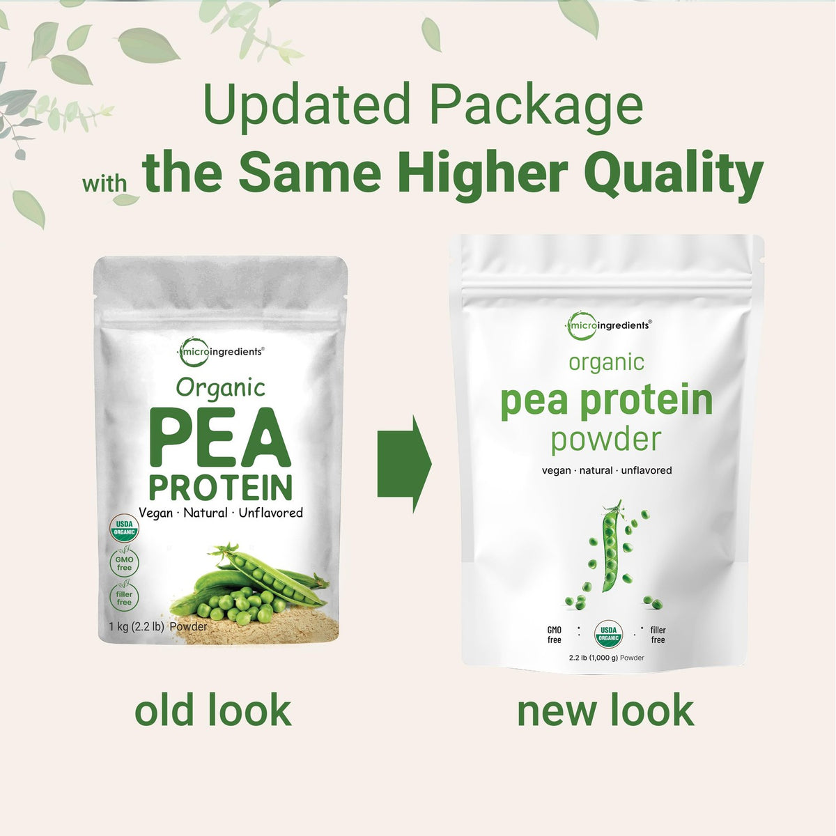 Micro Ingredients Organic Pea Protein Powder, 1KG (2.2 Pounds), North America Grown | Plant-Based Vegan Protein, Meatless Supplement, Natural Branched Chain Amino Acids | Non-GMO, Soy Free