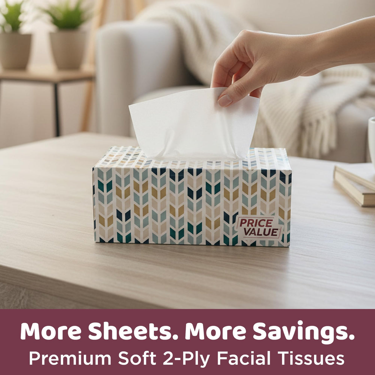 Price Value Facial Tissues Cube Boxes, Soft 2-Ply, 230 Sheets, 4 Pack