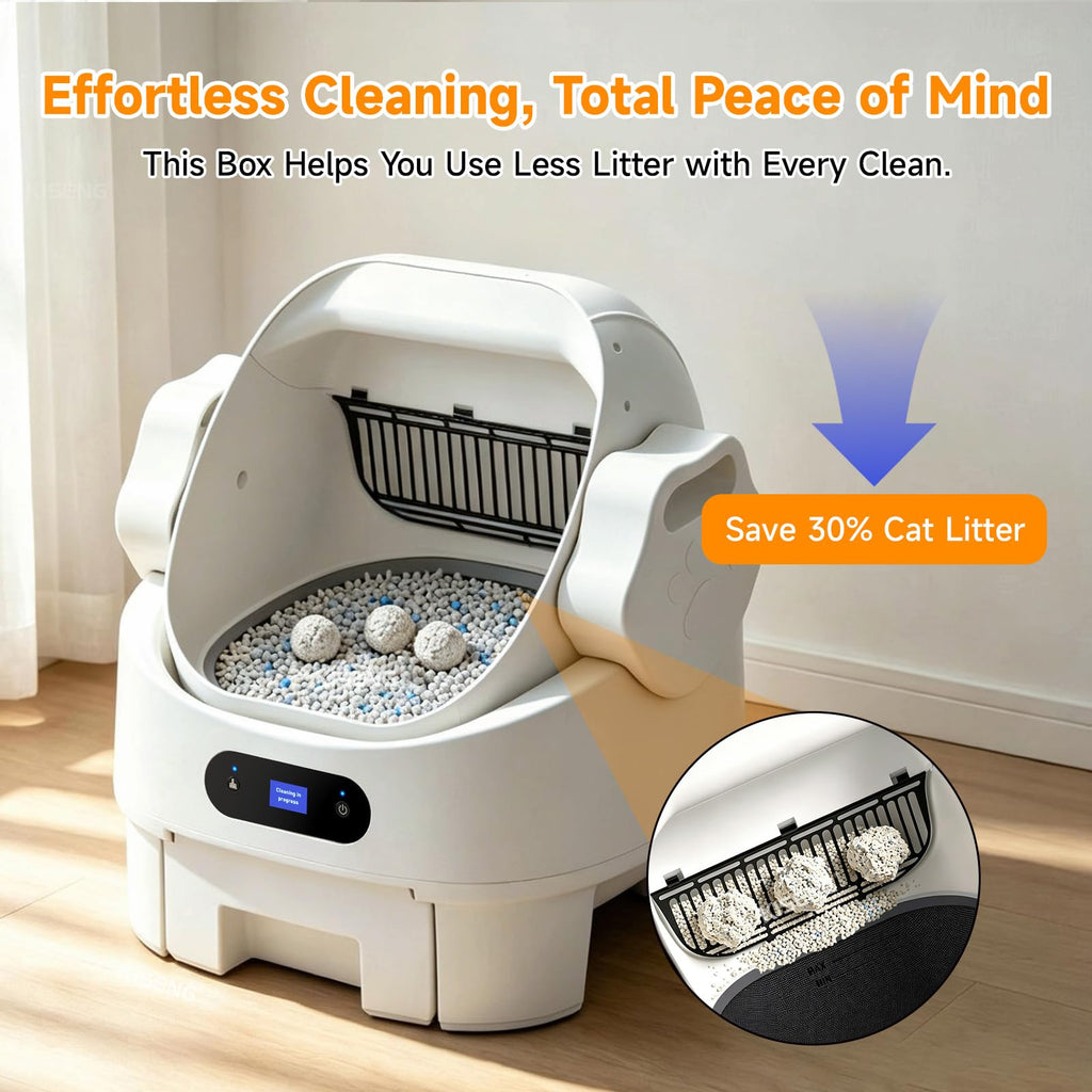 Automatic Cat Litter Box, Self Cleaning, Open-Top, Safety Sensors, Toilet