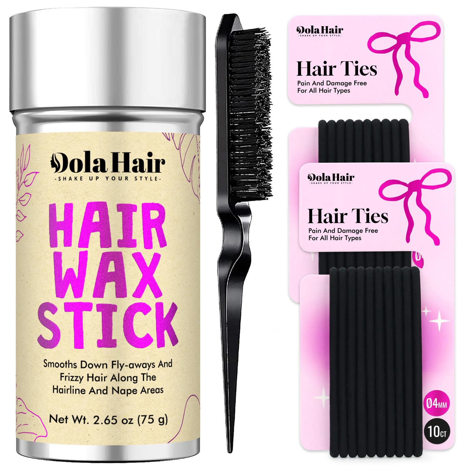 Dolahair Portable Travel Hair Wax Stick - Slick Hair Pomade with Smoothing Brush for Women, Kids & Girls' Hair Styling