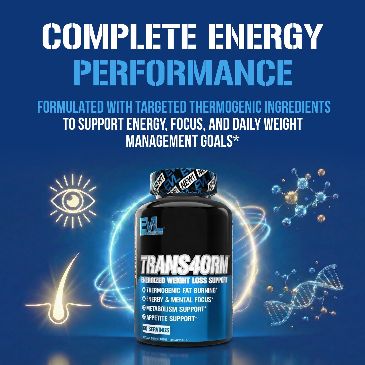 EVL Trans4orm - Thermogenic Fat Burner Support for Men & Women- 60 Servings | Fast Acting Weight Loss Energy and Appetite Support - Green Tea Supplement for Men and Women