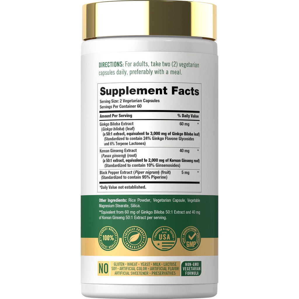 Carlyle Panax Ginseng & Ginkgo | 120 Vegetarian Capsules | Non-GMO & Gluten Free Supplement