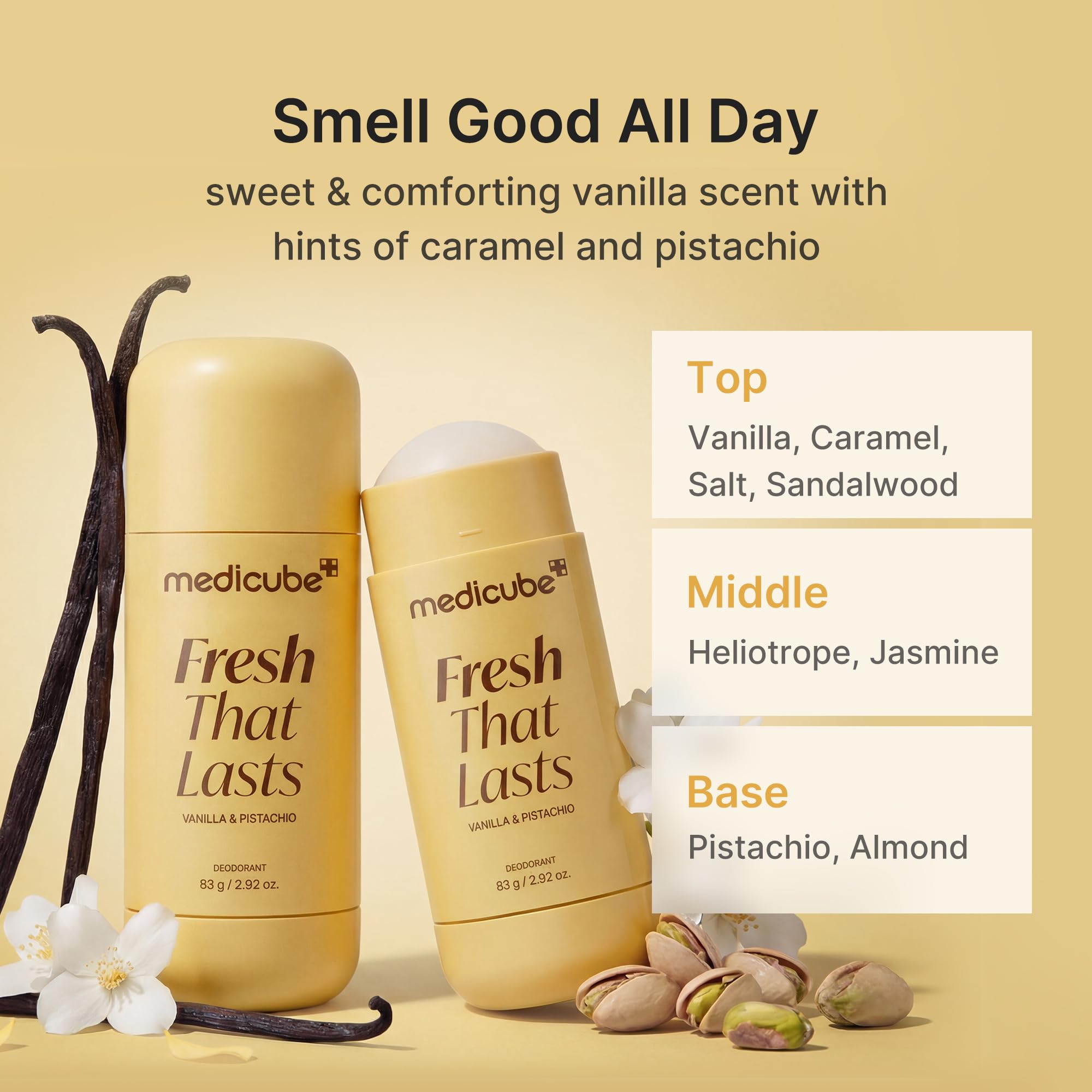 medicube Kojic Acid & Turmeric Aluminum-Free Deodorant for Women & Men | Vanilla & Pistachio Perfumed Stick - All-Day Odor Protection, Underarm Brightening Care, Korean Skincare, 2.92 oz.