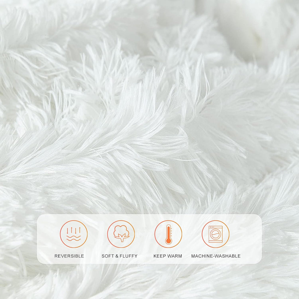 Buy now TOONOW Extra Soft Fuzzy Faux Fur Throw Blanket 50"x60", Reversible Lightweight Fluffy Cozy Plush Comfy Microfiber Fleece Decorative Shaggy Blanket for Couch Sofa Bed, Pure White at indiglob india