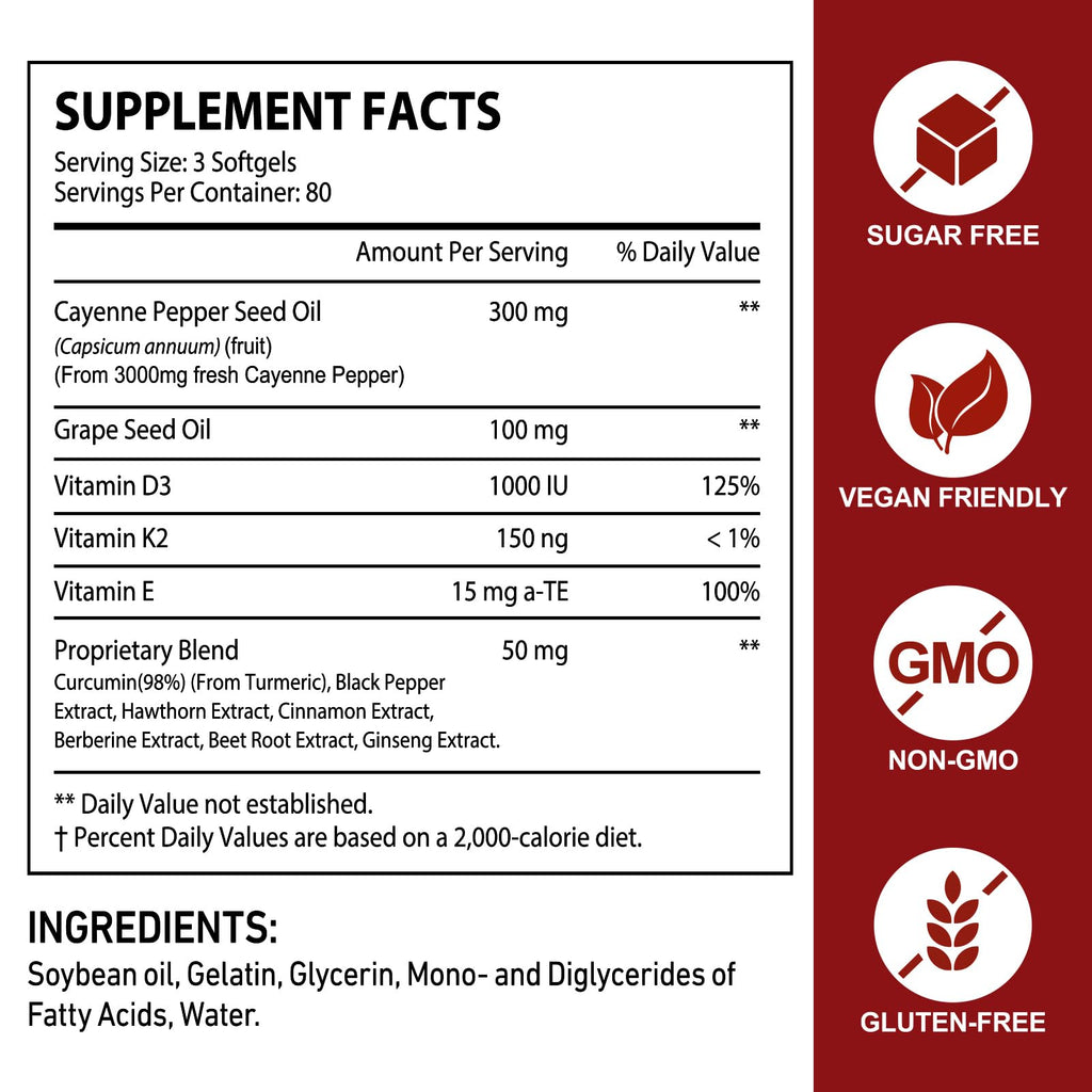 FANSHI Cayenne Pepper Softgels Supplement, 2 PCS, 240 Capsules | 12-in-1 Serving with Vitamins D3, K2 & E, Supports Healthy Circulation & Daily Energy, Features Hawthorn, Beetroot & Turmeric