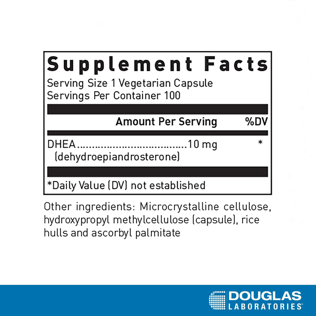 Douglas Laboratories DHEA 10 mg Capsules - Micronized - Supports Hormone Balance, Immunity, Brain, Bone Health & Metabolism* - Non-GMO - 100 Vegetarian Capsules | Micronized, Supports Hormone Balance, Immunity, Brain, Bone Health and Metabolism*, Non-GMO