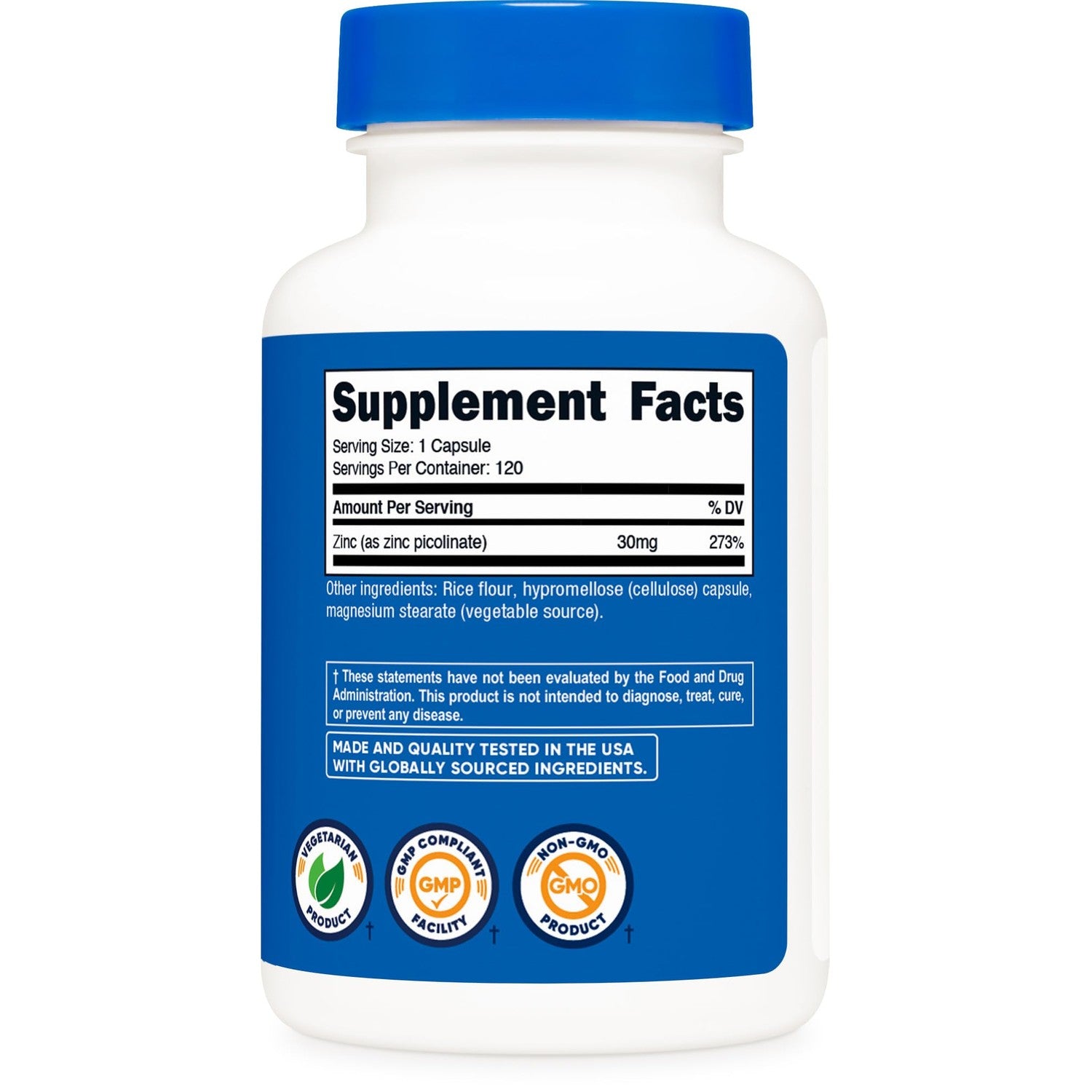 Nutricost Zinc Picolinate 30mg, 120 Capsules - Gluten Free and GMO-Free