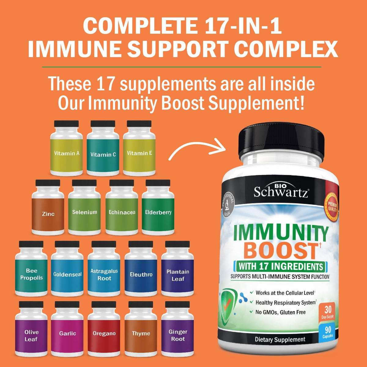 Immune Support Supplement for Adults with Vitamin C and Zinc, 90 Capsules