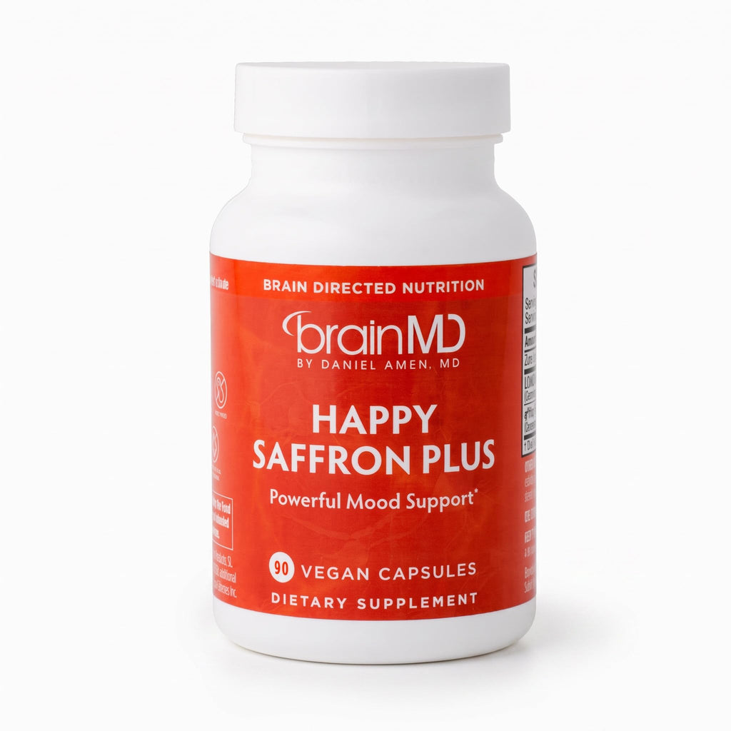 BRAINMD Dr Amen Happy Saffron Plus - 90 Capsules - with Saffron Flower Extract, Curcumin & Zinc - Vegan, Gluten Free - 30 Servings | 30 Servings