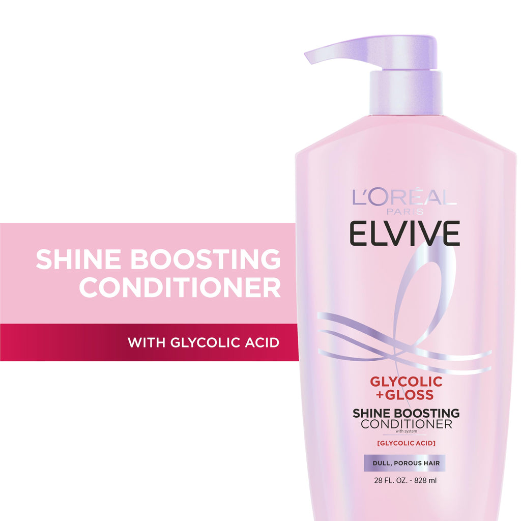 L'Oreal Paris Elvive Glycolic + Gloss Shine Boosting Conditioner, Cleanses and Smooths Dull, Porous Hair Into High-Shine, Glossy Hair, 28 Fl Oz