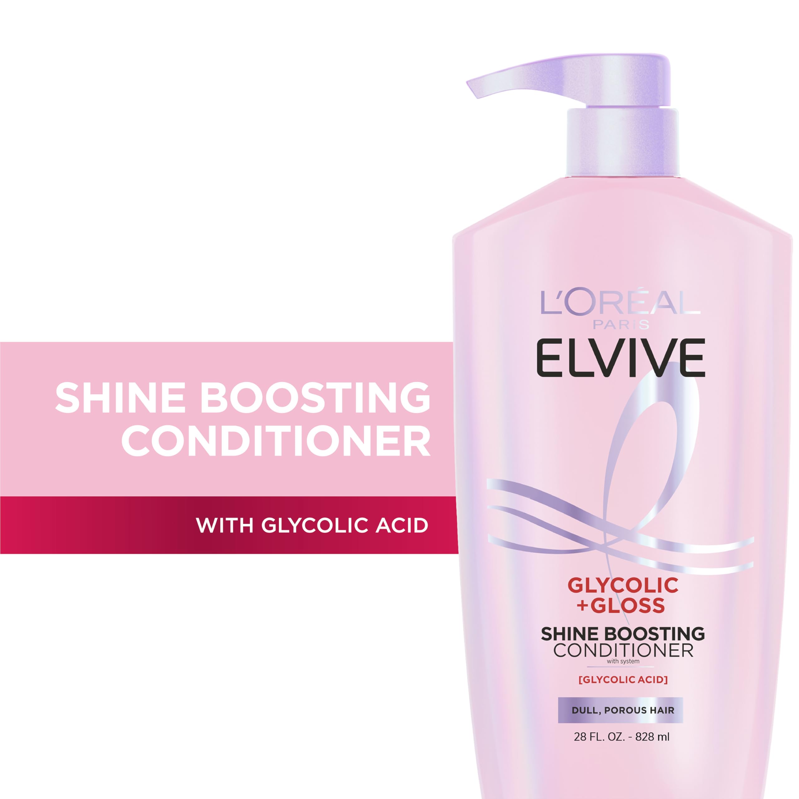 L'Oreal Paris Elvive Glycolic + Gloss Shine Boosting Conditioner, Cleanses and Smooths Dull, Porous Hair Into High-Shine, Glossy Hair, 28 Fl Oz
