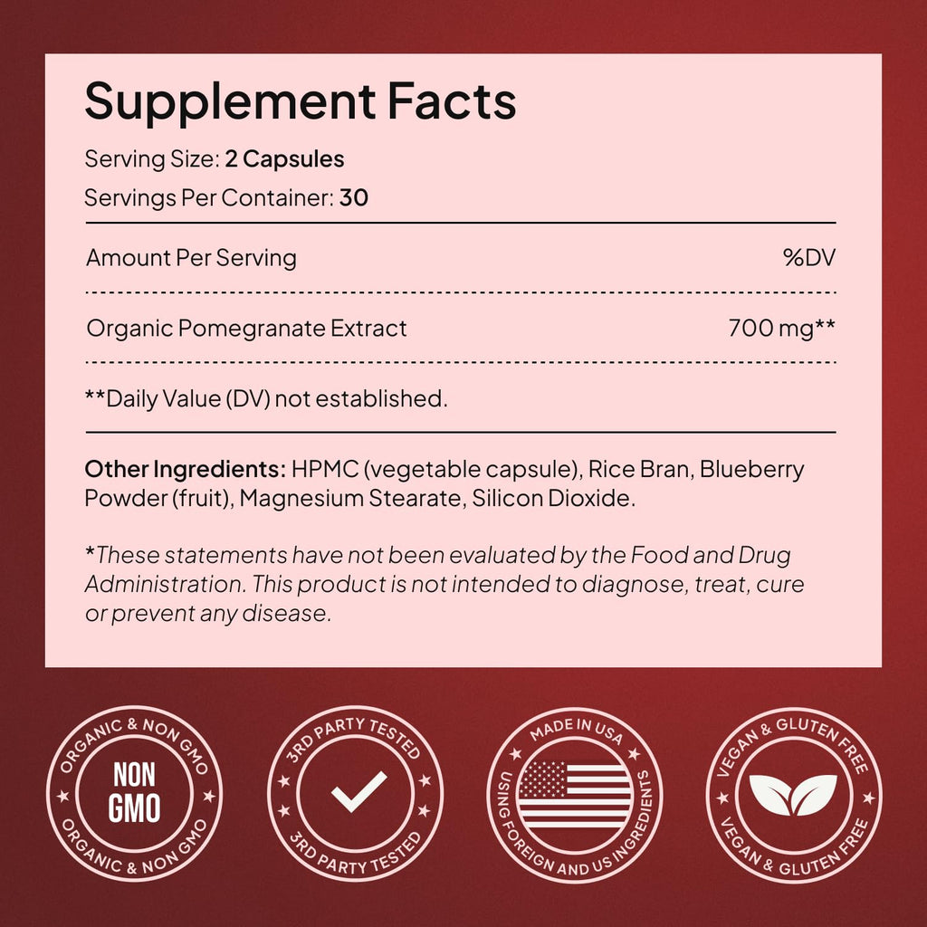 Alevia Organic Pomegranate Capsules 700mg – Pomegranate Fruit Extract Supplement – Organic Pomegranate Extract for Antioxidant, Heart & Energy Support – Ancient Wellness Formula – 60 Capsules