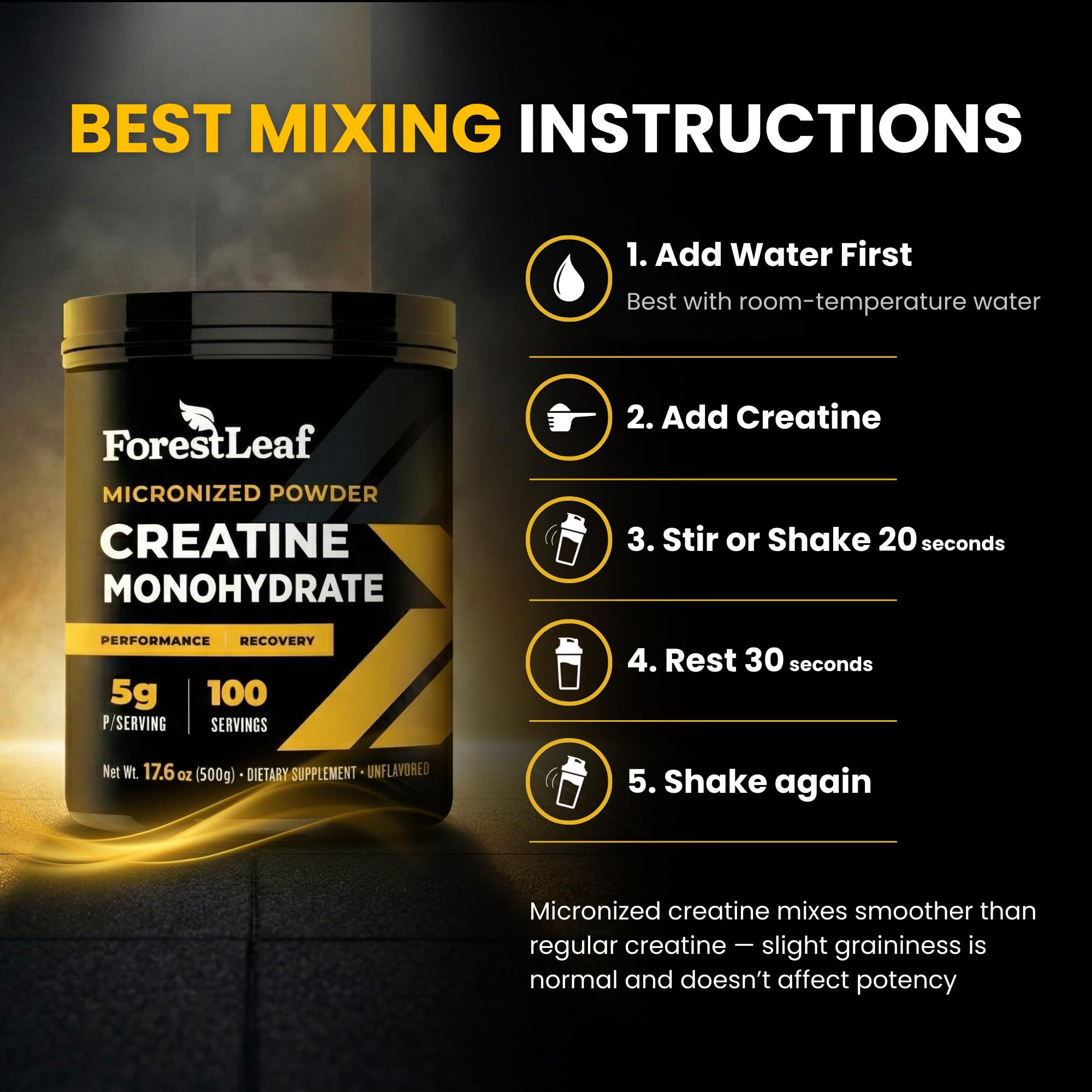 ForestLeaf Micronized Creatine Monohydrate Powder - Maximize Muscle Growth & Strength - Unflavored Creatine for Women and Men - 5G Per Serving - 100 Servings