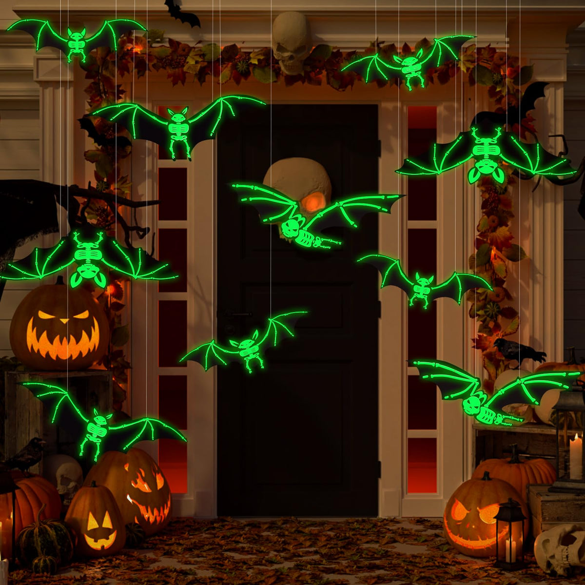 12PCS Halloween Hanging Glowing Bats Decorations for Outdoor Yard Indoor