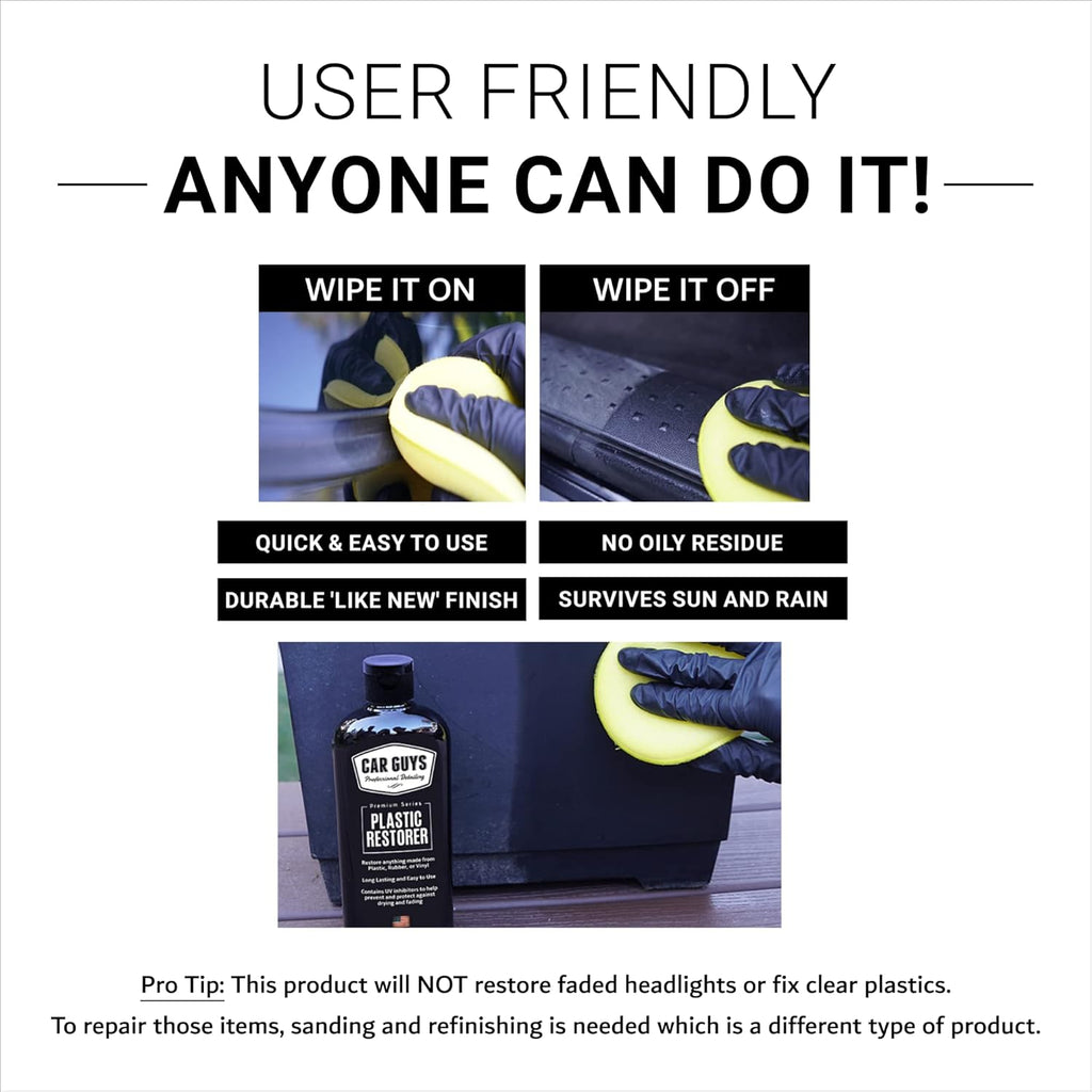 Buy now CAR GUYS Plastic Restorer | Bring Plastic, Rubber, and Vinyl Back to Life! | User Friendly Trim Restorer | Safe Auto Detailing Supplies | 8 Oz Kit with Foam Applicator at indiglob india