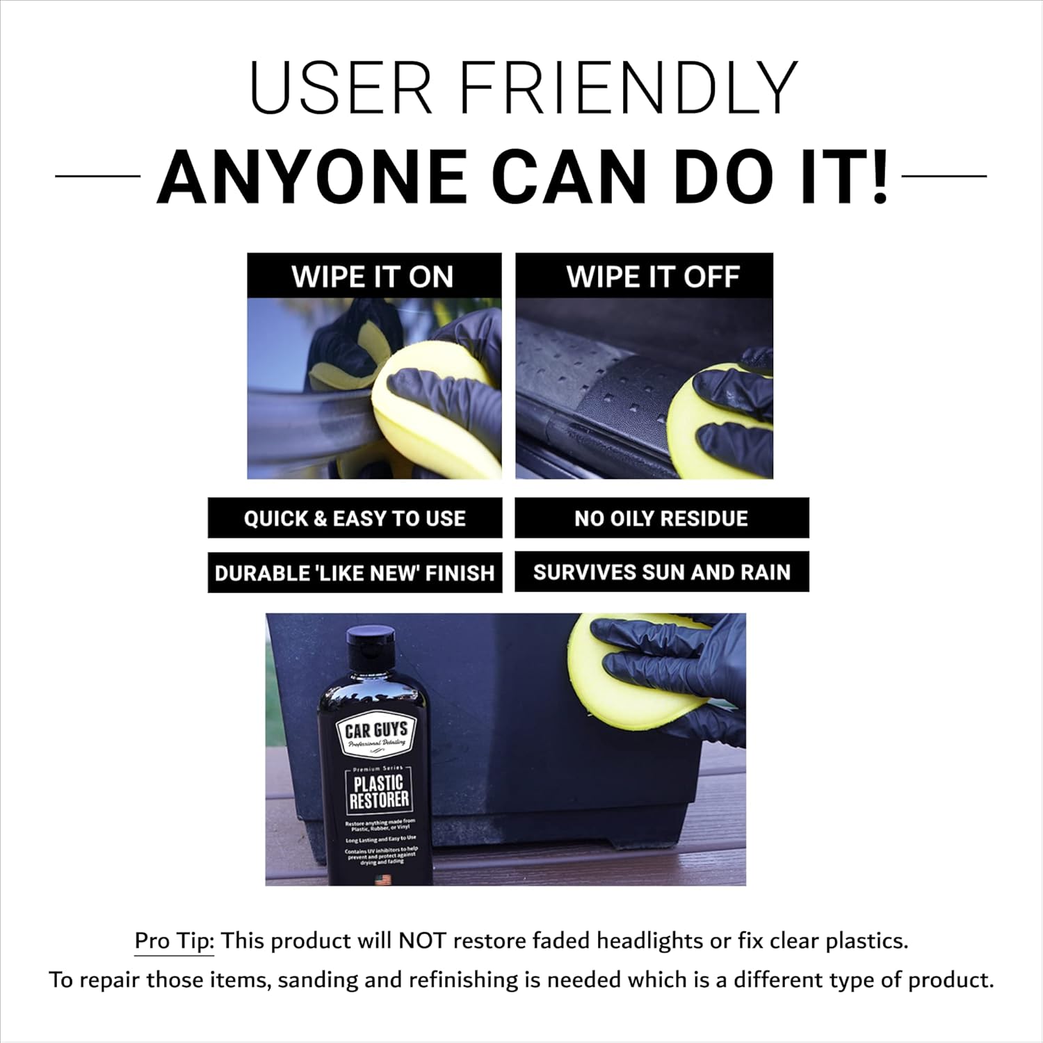Buy now CAR GUYS Plastic Restorer | Bring Plastic, Rubber, and Vinyl Back to Life! | User Friendly Trim Restorer | Safe Auto Detailing Supplies | 8 Oz Kit with Foam Applicator at indiglob india