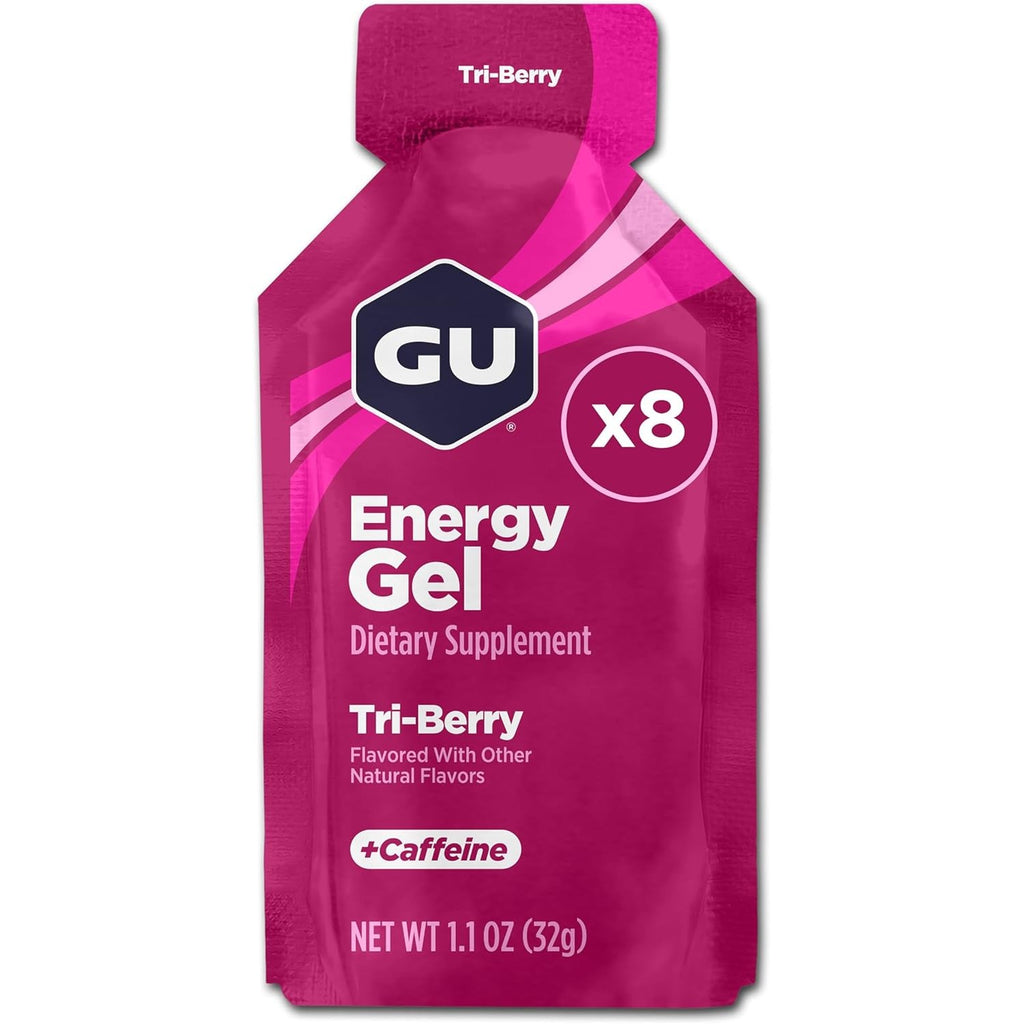 Buy now GU Energy Original Sports Nutrition Energy Gel, Vegan, Gluten-Free, Kosher, and Dairy-Free On-the-Go Energy for Any Workout, 8-Count, Tri-Berry at indiglob india