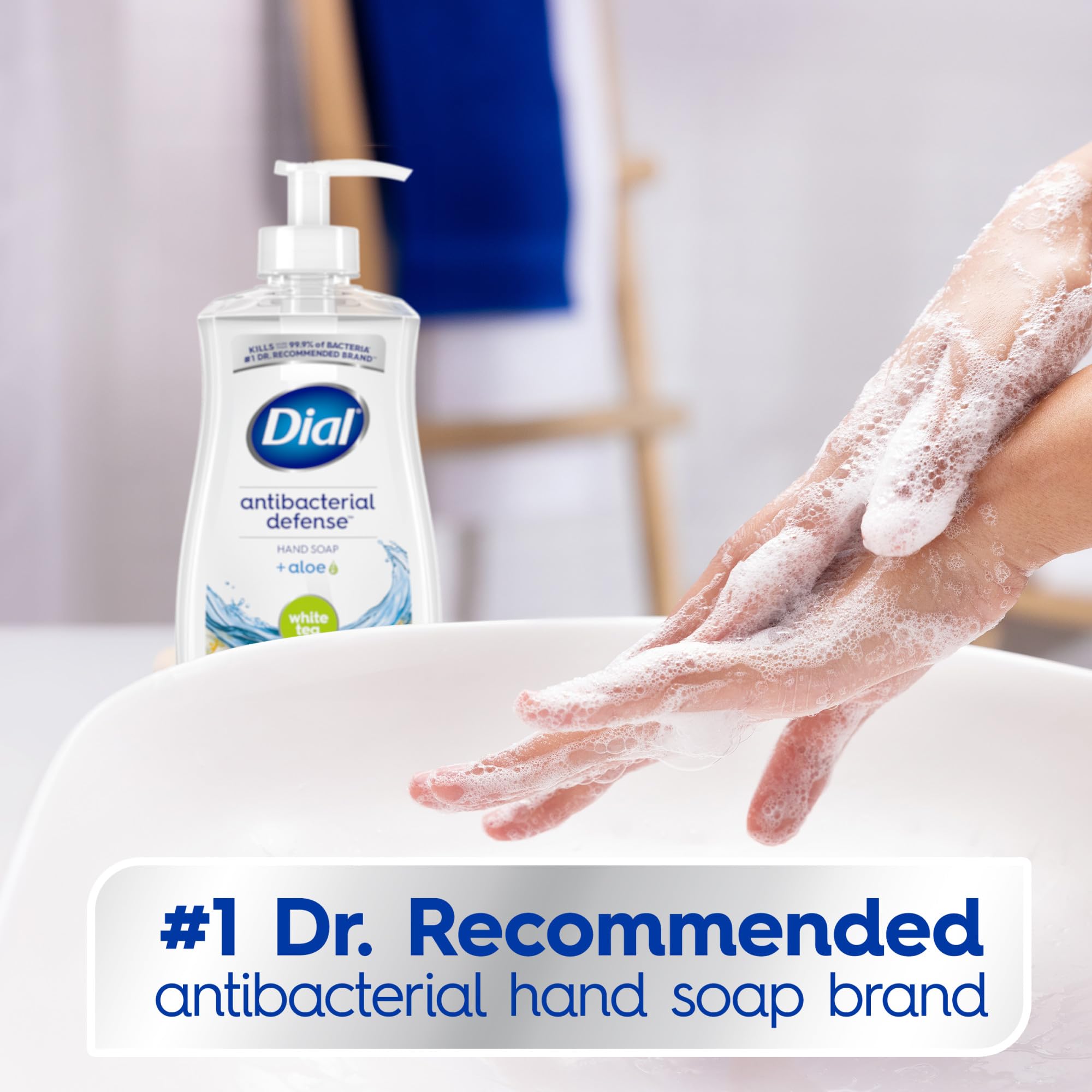 Dial Antibacterial Defense Liquid Hand Soap + Aloe, White Tea Scent, 11 Fl Oz (Pack of 4), Dermatologist-Tested Hand Wash, Gentle Formula