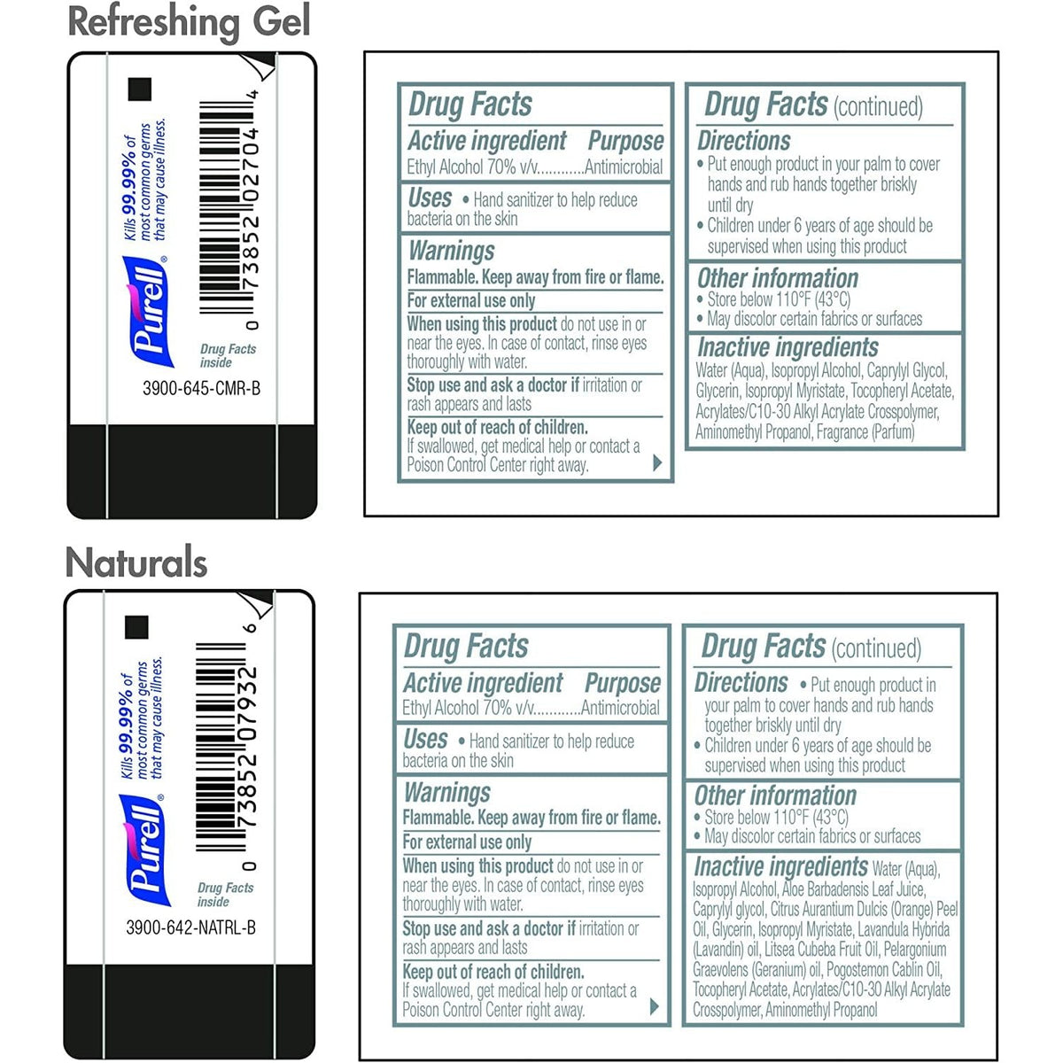 Purell Advanced Hand Sanitizer Variety Pack, Naturals and Refreshing Gel, 1 Fl Oz Travel Size Flip-Cap Bottle with Jelly Wrap Carrier (Pack of 8) - 3900-09-ECSC