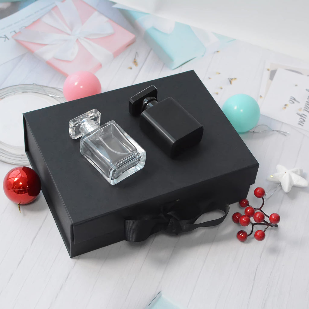 Black Gift Box with Lid, Ribbons & Bag, Medium, 9x7x3 In, Magnetic Closure