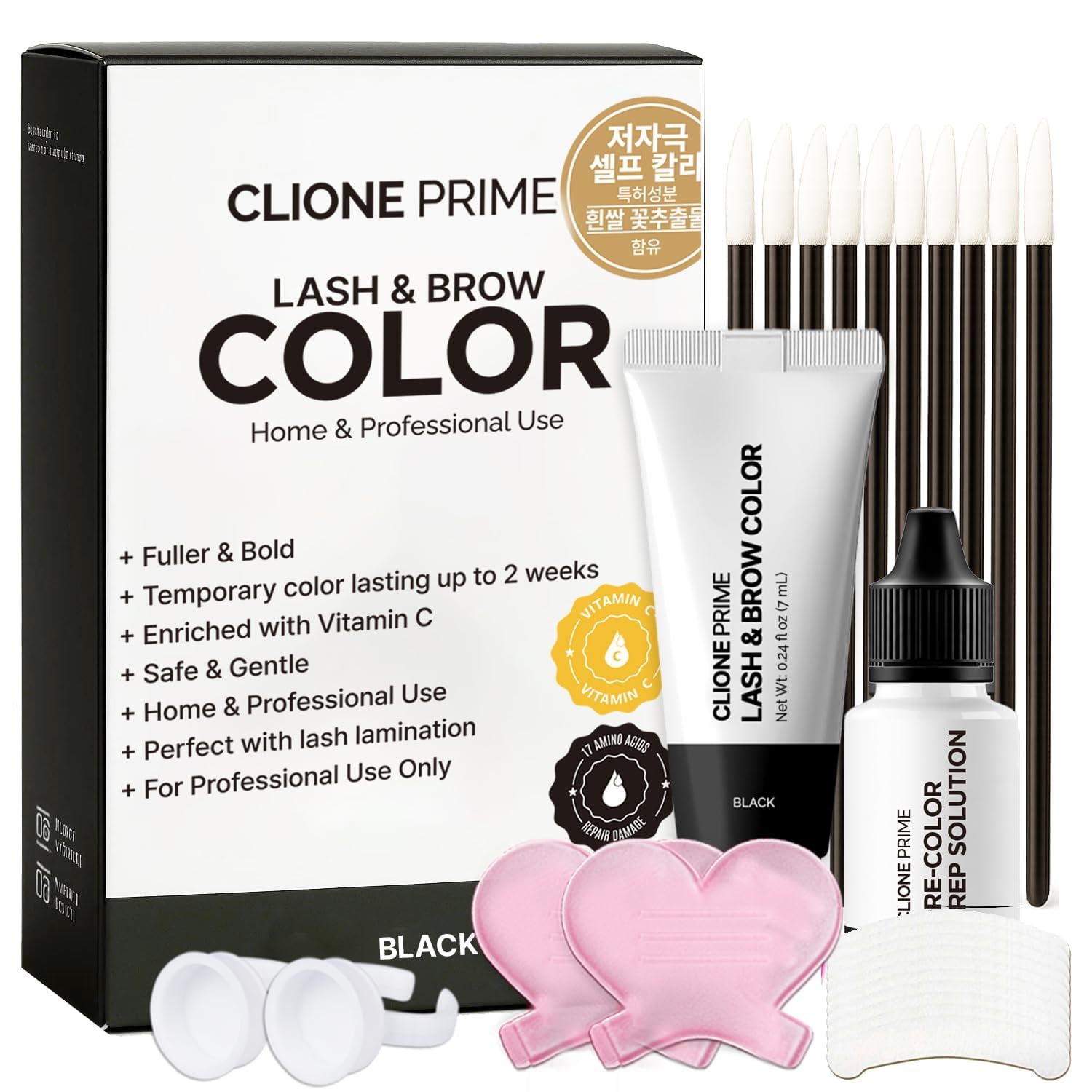 Korean Lash & Brow Color Kit – Temporary Eyelash & Eyebrow Color, Dark Brown, Naturally Fades Within 1-2 Weeks, Gentle Vitamin C Formula