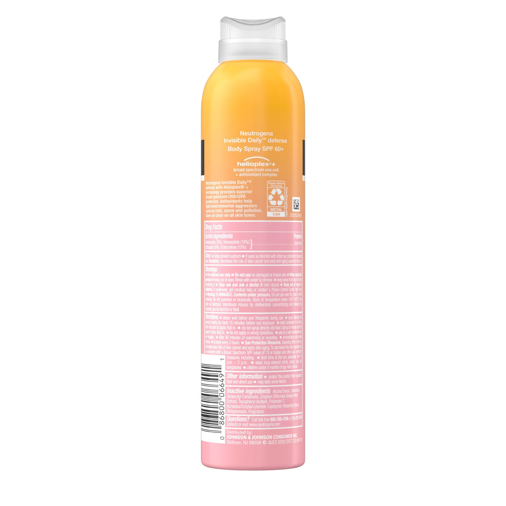 Buy now Neutrogena Invisible Daily Defense Body Sunscreen Spray, Broad Spectrum SPF 60+, Oxybenzone-Free & Water-Resistant, Sun & Environmental Aggressor Protection, Antioxidant Complex, 5.0 oz at indiglob india