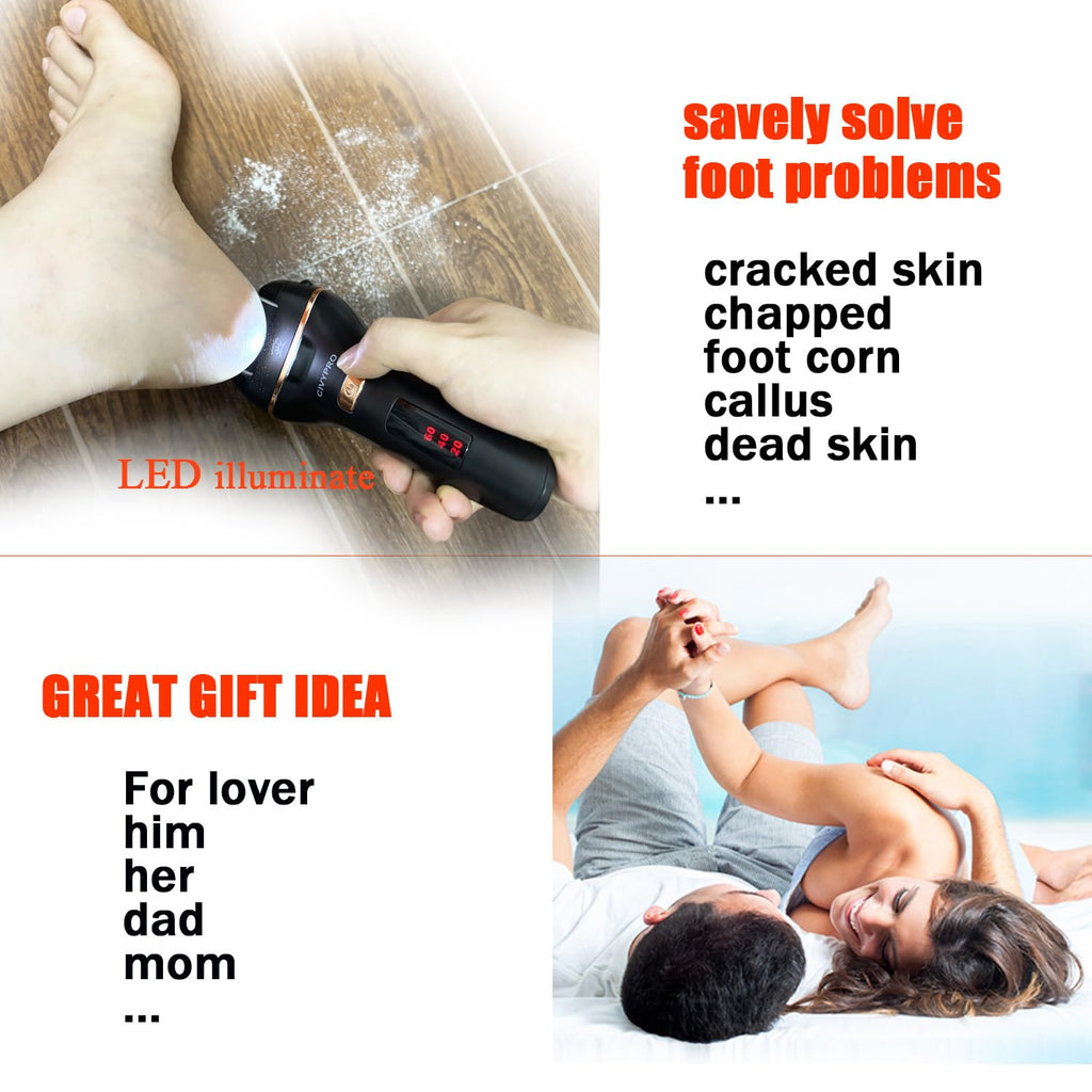 Electric Foot Callus Remover- Long Service Time, Rechargeable Electronic Foot File- Ideal Gift, Professional Pedicure Tools, Waterproof Foot Scrubber, Pedicure Kit Feet Care for Dead Skin (Black)