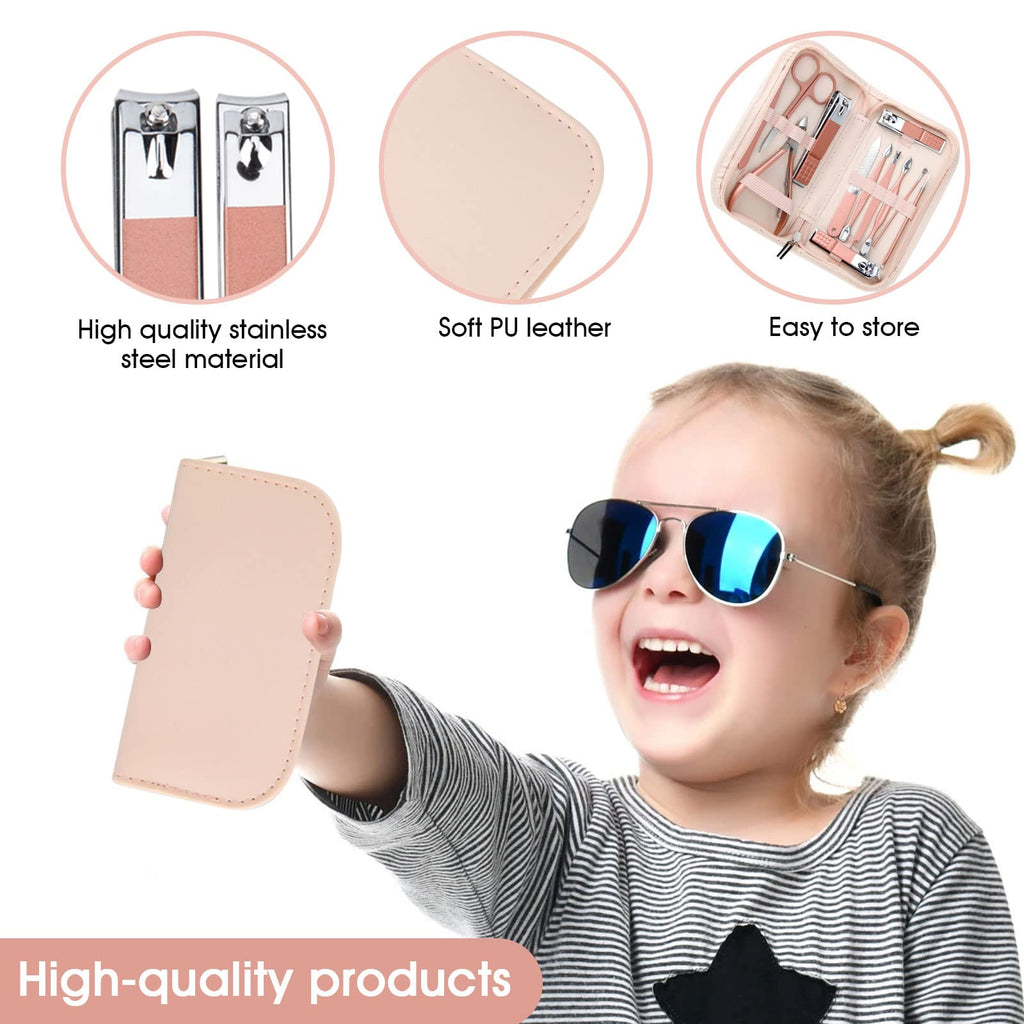 Nail Clippers & Beauty Tool Portable Set, Rose Gold Manicure Set, 12 in 1. | Martensitic Stainless Steel, Pink Leather Bag, Suitable for Home, Workplace, Outdoor Travel, Gift Giving, Salon.
