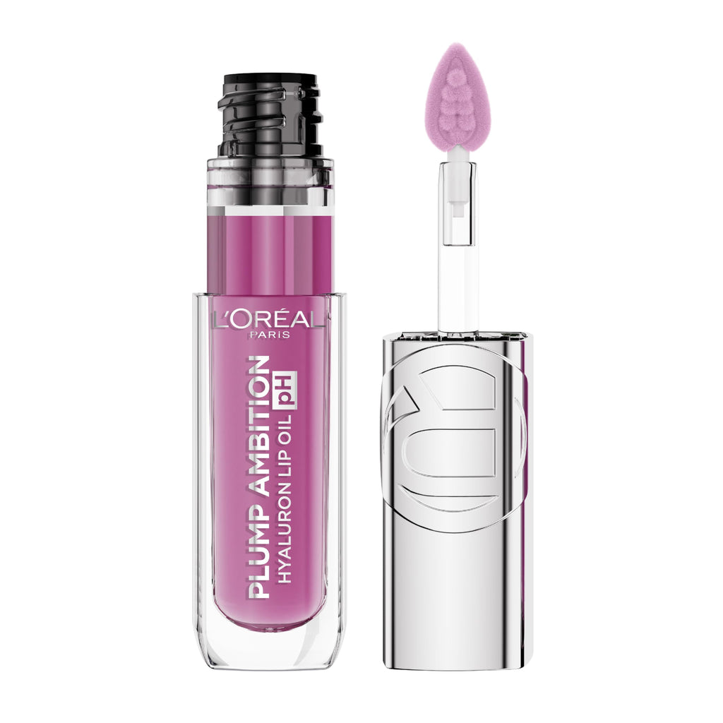 L'Oreal Paris Plump Ambition pH Hyaluron Lip Oil, Color Shifting Lip Tint with 24HR Hydration, Volumizing Shine and Lasting Color, 020 pH Rosé
