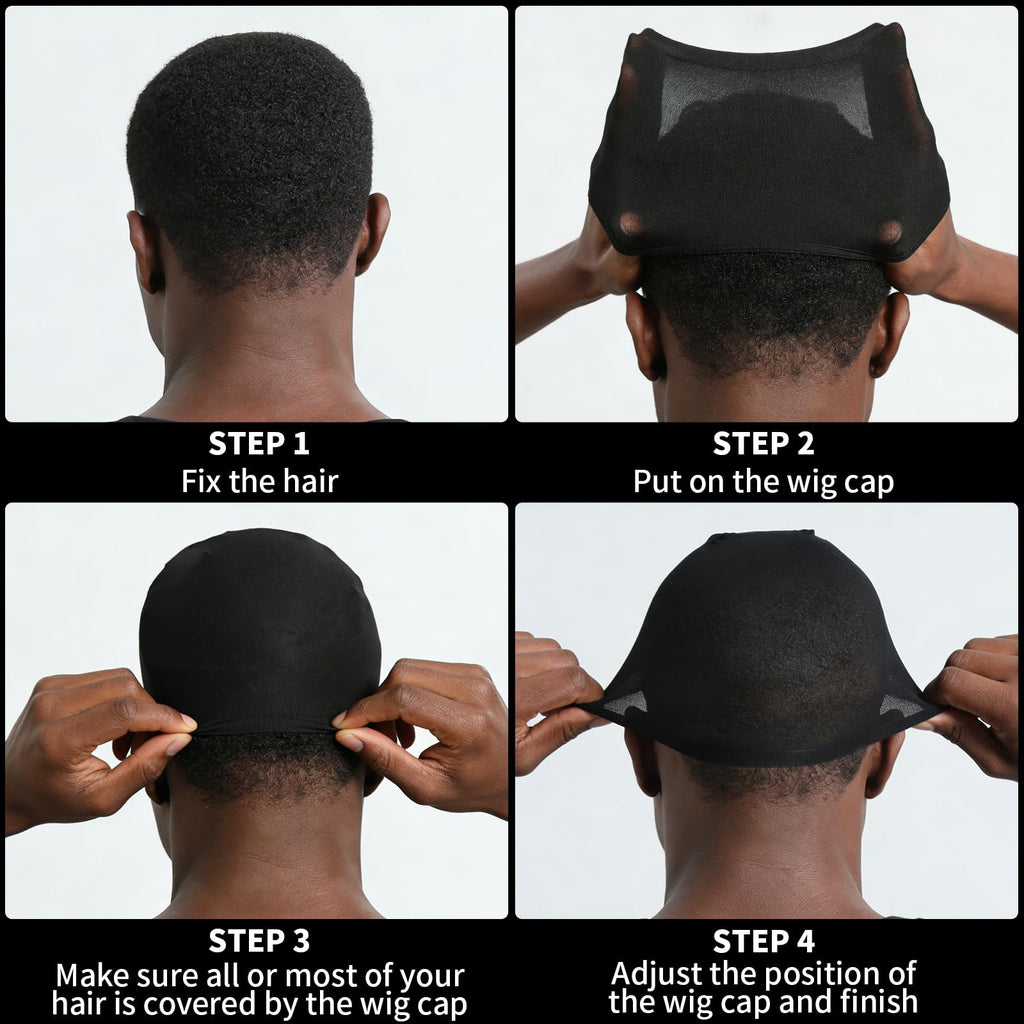 Fandamei Wig Cap for Men, 4PCS Black Hair Stocking Cap, Nylon Wig Caps Black, Hair Net for Men, Stretchy, Natural, Lightweight Wave Caps