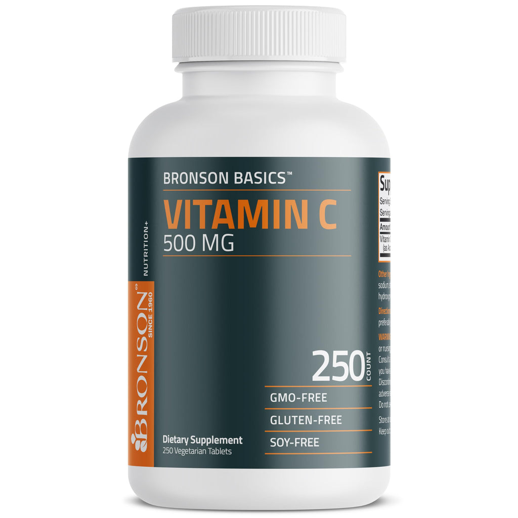 Bronson Vitamin C 500 mg Immune & Antioxidant Support, Non-GMO, 250 Tablets | Daily Vitamin C Replenishment, Vegetarian Formula, Gluten-Free & Soy-Free