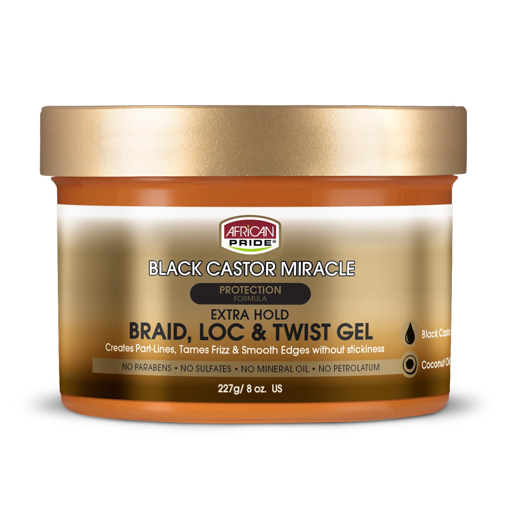 African Pride Black Castor Miracle Braid, Loc & Twist Gel, 12 Oz | Extra-hold gel for braids, locs & twists with black castor & coconut oil; smooths frizz, no flaking