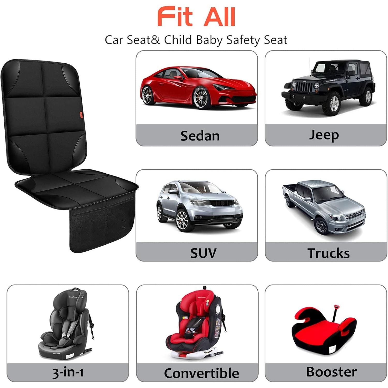 Buy now Car Seat Protector 1 Pack Car Seat Cushion Mat Thickest Padding,Waterproof 600D Fabric Car Seat Covers for Non-Slip Backing Mesh Pockets for Baby and Pet (Black, 1 Pack) at indiglob india
