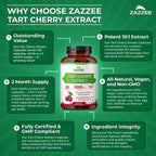 Zazzee Tart Cherry 10:1 Extract, 60 Vegan Capsules, 2 Month Supply | Montmorency Cherry, Certified Kosher, Joint & Uric Acid Support, Antioxidant Support Formula, Non-GMO, Made in the USA