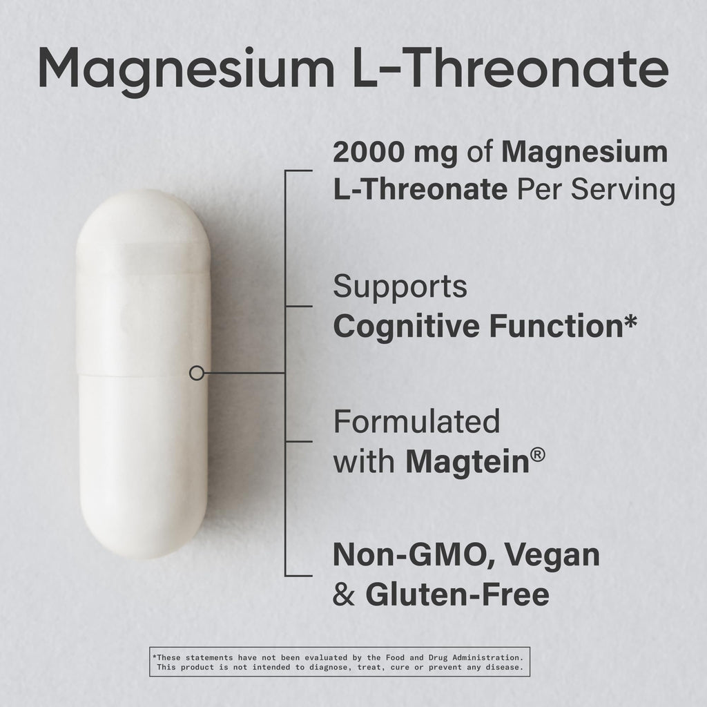 Sports Research® Magnesium L-Threonate 2000mg w/Magtein®, 90 Count | 2000mg/144mg Elemental Mag per Serving - Brain & Sleep Support - Vegan, Non-GMO, Gluten-Free