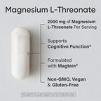 Sports Research® Magnesium L-Threonate 2000mg w/Magtein®, 90 Count | 2000mg/144mg Elemental Mag per Serving - Brain & Sleep Support - Vegan, Non-GMO, Gluten-Free