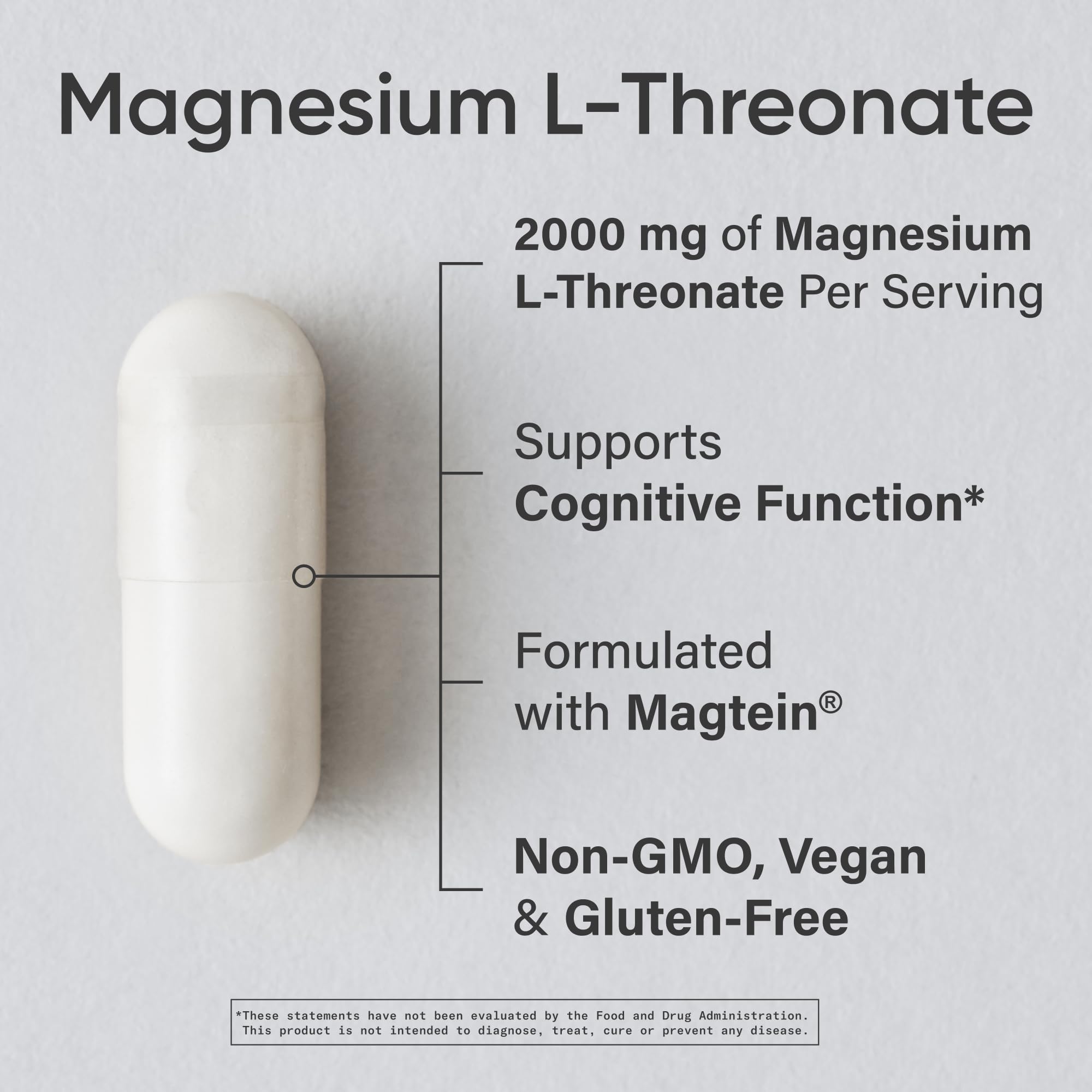 Sports Research® Magnesium L-Threonate 2000mg w/Magtein®, 90 Count | 2000mg/144mg Elemental Mag per Serving - Brain & Sleep Support - Vegan, Non-GMO, Gluten-Free
