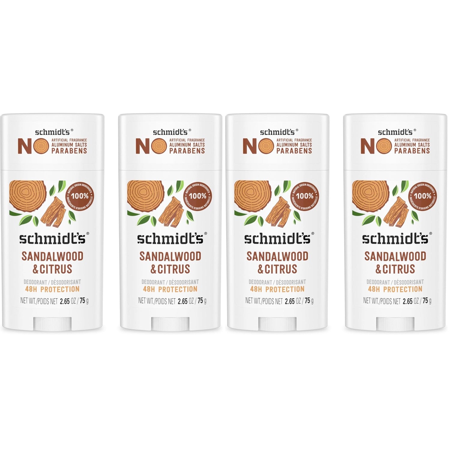 Schmidt's Aluminum Free Natural Deodorant Sandalwood & Citrus 2.65 oz 2 ct | 24 Hour Odor Protection for Women and Men. With Natural Ingredients. Cruelty-Free
