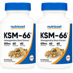 Nutricost KSM-66 Ashwagandha Root Extract (600mg) 60 Capsules | 5% Withanolides & BioPerine, Full-Spectrum Root Extract