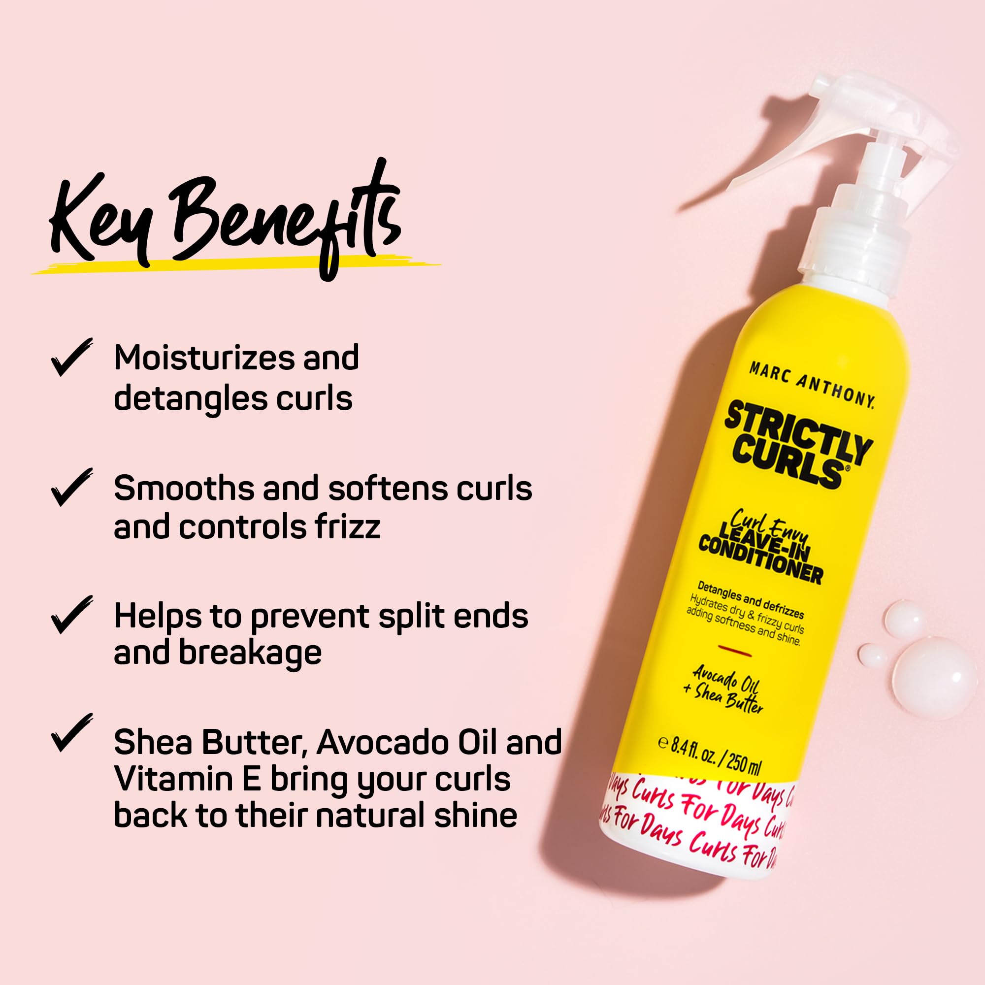 Marc Anthony Strictly Curls, Leave-In Hair Conditioner Spray for Curly Hair | Moisturizing Conditioning Hair Detangler Spray with Shea Butter - Moisturizing, Frizz Smoothing and Managability