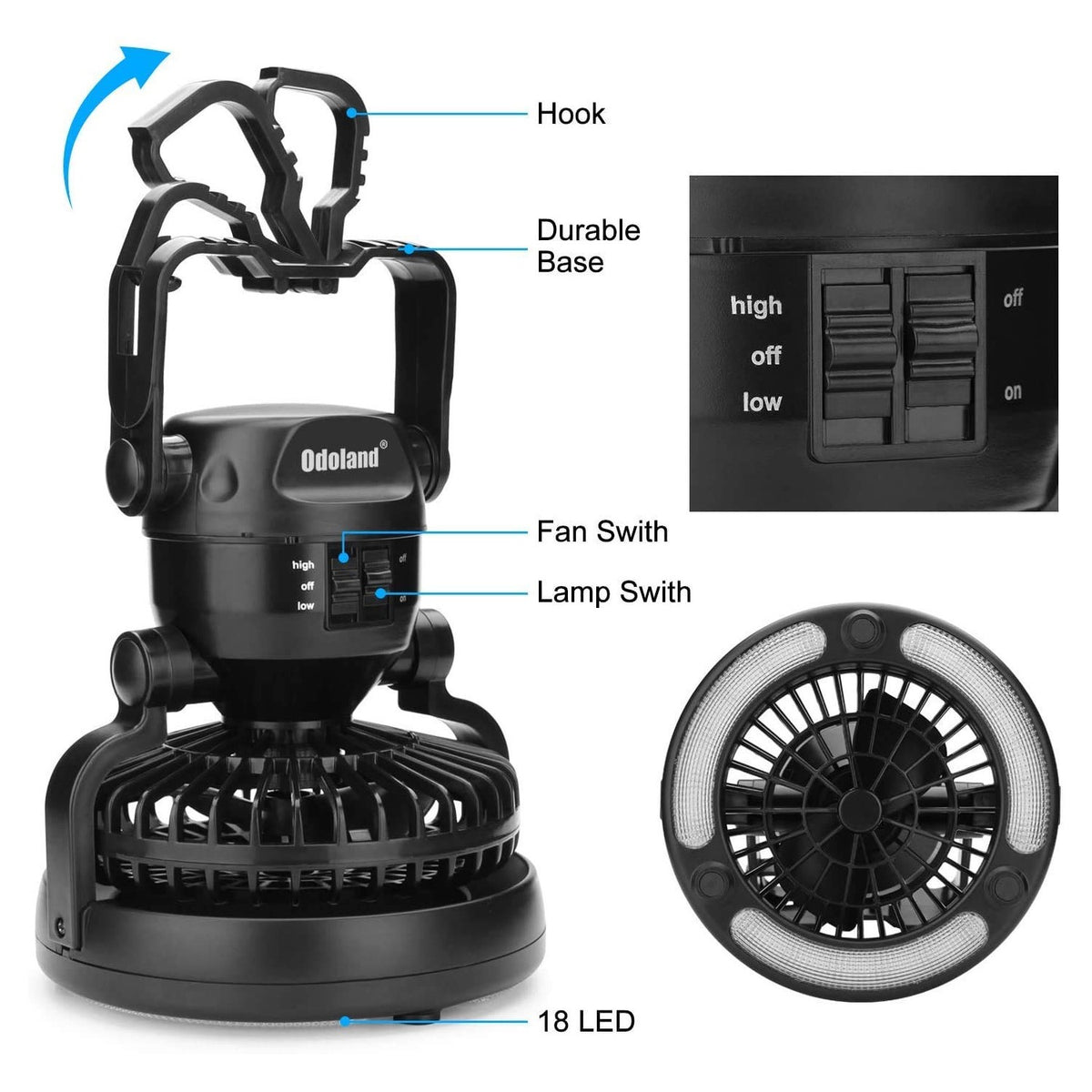 Odoland Portable LED Camping Lantern with Ceiling Fan - Hurricane Emergency
